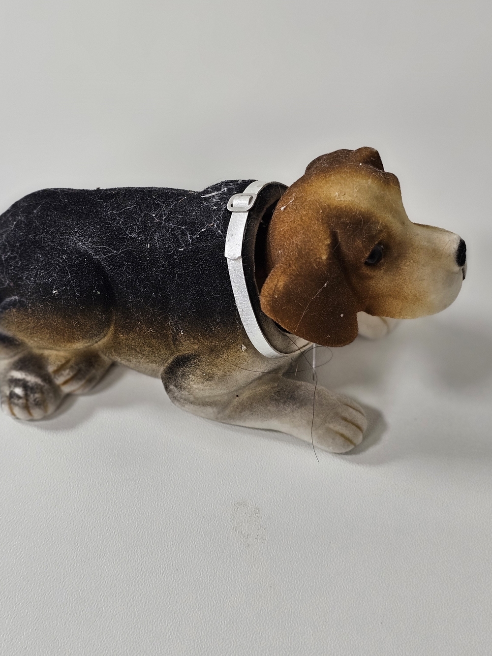vintage beagle puppy bobble head figurine flocked